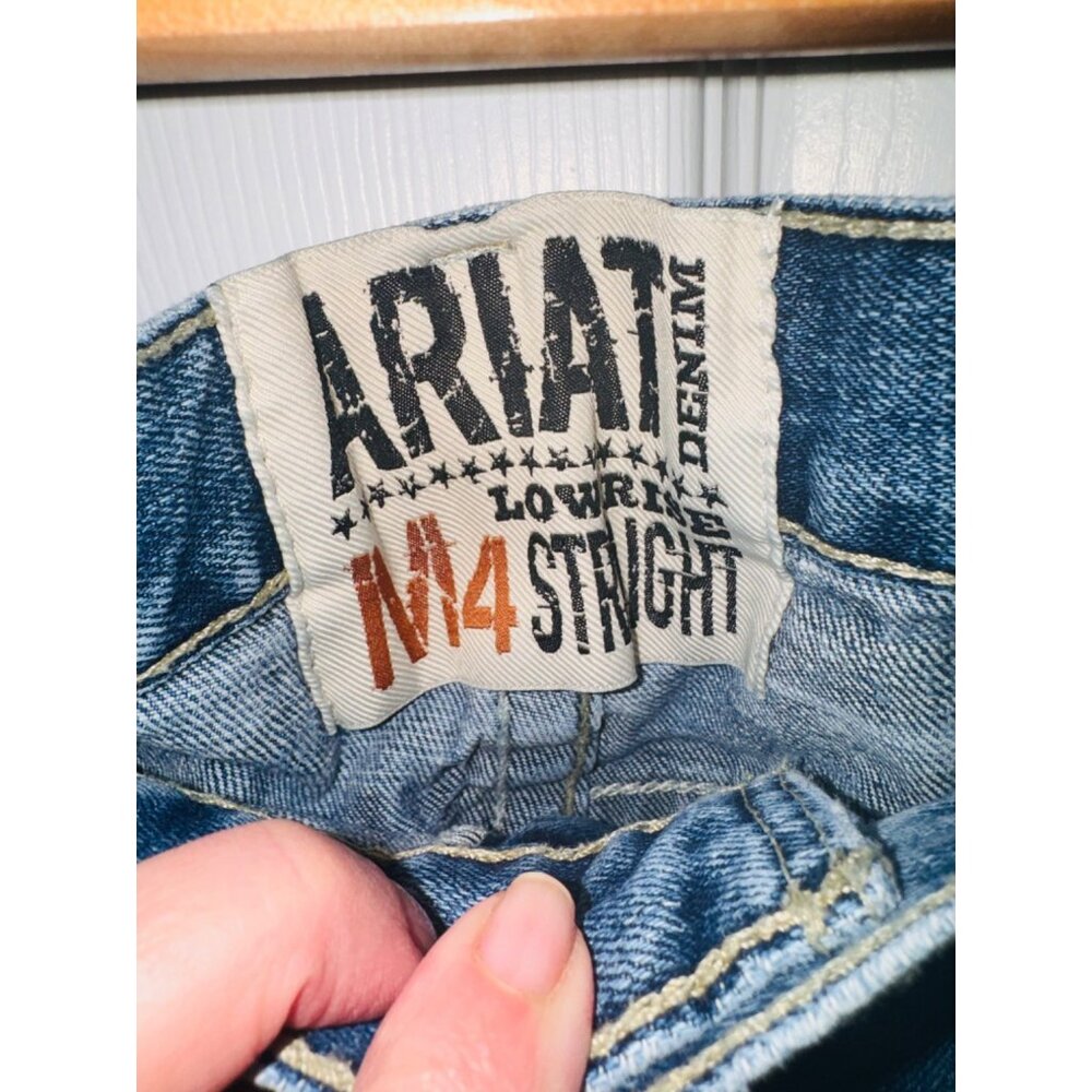 Ariat M4 Low Rise Straight Leg Fit Denim Distressed Jeans 35x36 Western Cowboy - Picture 6 of 11